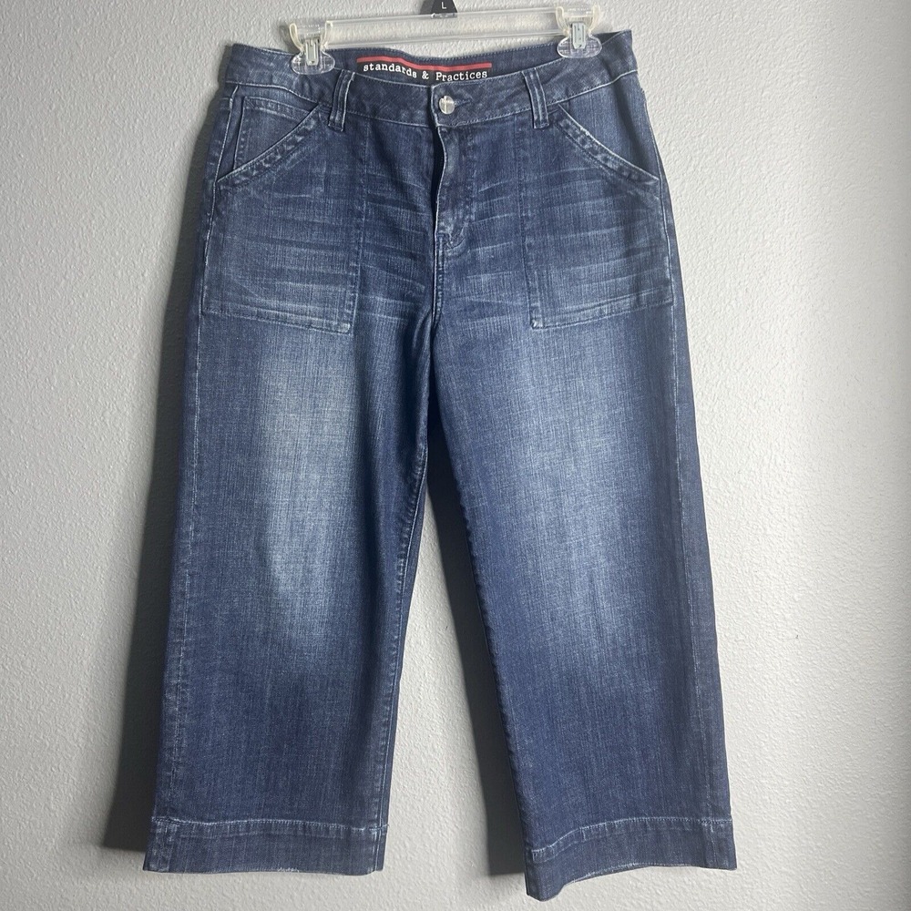 Standards & Practices Dark‎ Wash Wide Leg Crop Jeans Size 28 High Rise Culottes